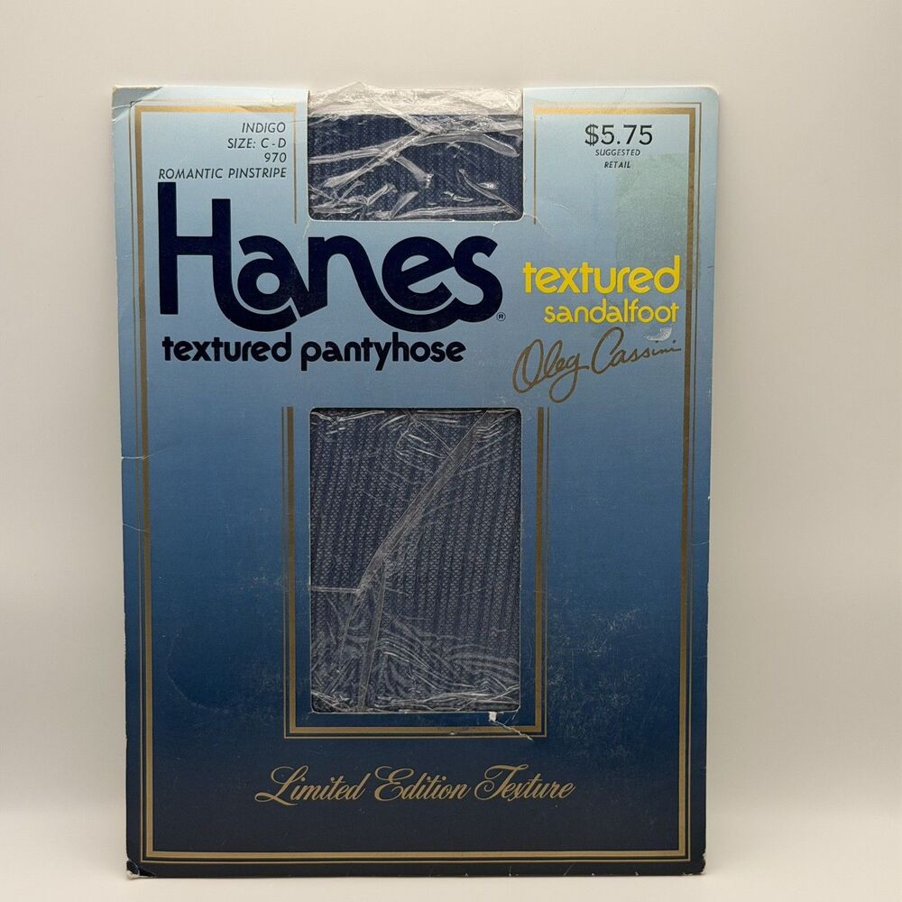 Vintage Pantyhose 1980s Hanes Textured Indigo Romantic Pinstripe C-D 970 NOS